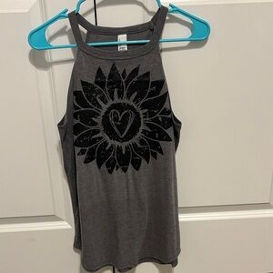 District Gray Tank Top with Black Sunflower Design
